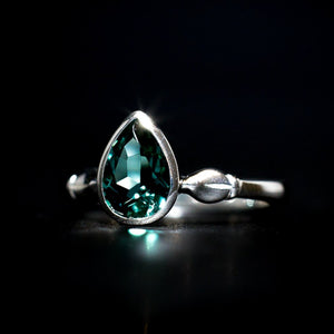 Elsa - Gemstone Ring Sterling Silver 925 8x6mm Pear Shape Gems Blue Topaz Mystic Topaz Lemon Quartz Green Quartz Carved Design Band
