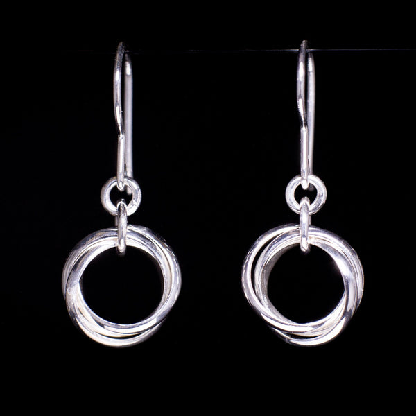 Helixium - Earring Sterling Silver 925 3 Interwoven Join 14mm Spin Handmade Secure Hook