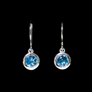 Satellite Star - Gemstone Earring Sterling Silver 925 7mm London Blue Topaz Mystic Topaz Prasiolite Bezel Set Secure Hook