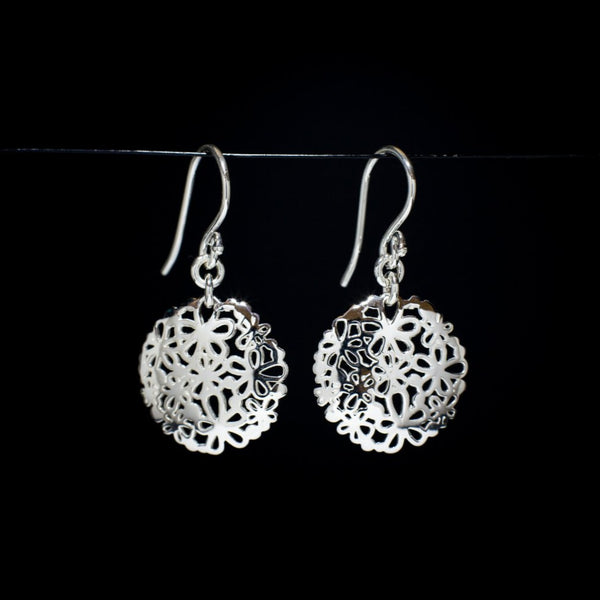 Field of Dreams - Earring Sterling Silver 925 Nature Floral Carved Motif Secure Hook