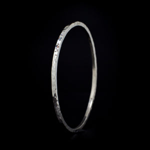 Looper Oasis - Bangle Sterling Silver 925 Solid 3mm Round Hammered comfort fit