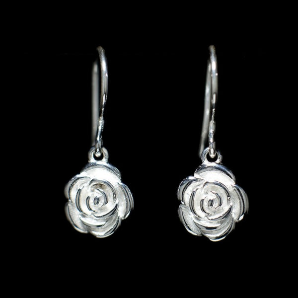 Rose - Earring Sterling Silver 925 Carved Floral 3D Secure Hook