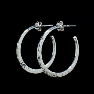 Crescent Moon - Earring Sterling Silver 925 Crescent Hoop Hammered Secure Butterfly Clip