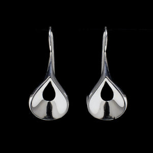 Calla Lilly - Earring Sterling Silver 925 Concave Ellipse Carve Nature Floral Secure Hook