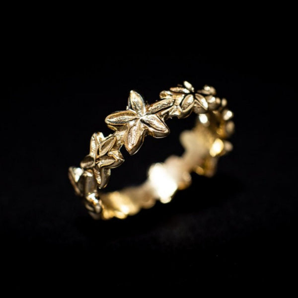 Frangipani - Ring 9 Carat Yellow Gold 375 Floral Motif Carved Matte Polish 