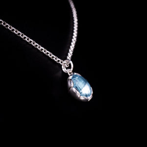 Tulip - Gemstone Pendant Necklace Sterling Silver 925 10mm Round Prasiolite Blue Topaz Carved Bezel Set Fine Chain 45cm