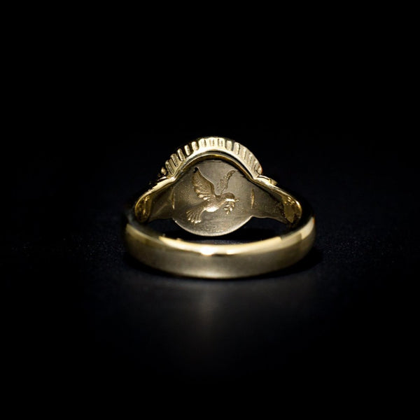 Peace Dove - Ring 9 carat Rose Gold or 9 carat Yellow Gold Cignet 2 Motif Dove Peace Design 5mm Band