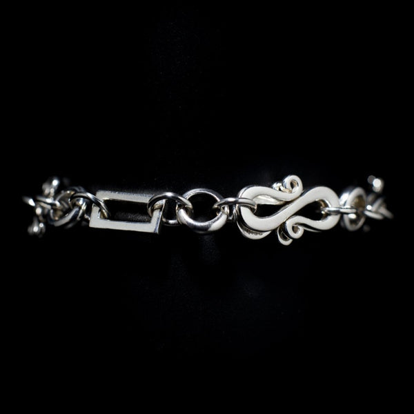 Link Bracelet - Sterling Silver 925  Unique & Solid Mixed Carved Shapes Secure 925 Parrot Clasp Handmade