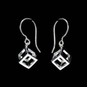 Cube - Earring Sterling Silver 925 Geometric Cubism Square Hook