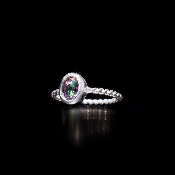 Umi - Gemstone Ring Sterling Silver 925 7x5mm Oval Bezel Set Twist Band Size 6 7.5 9 Handmade
