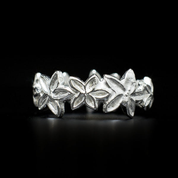 Frangipani - Ring Sterling Silver 925 Floral Motif Carved Matte Polish 