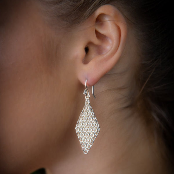 Diamond Chain Earrings Silver