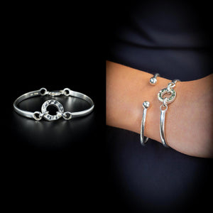 Oasis - Two Arm Bracelet Sterling Silver 925 Comfort Watch Fit Handmade 15mm Round Centre Secure Parrot Clasp.