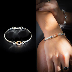 Oracle - 2 Arm Bracelet Solid 9 Carat Yellow or Rose Gold and Sterling Silver comfort fit Two-Tone Secure 925 Parrot Clasp.