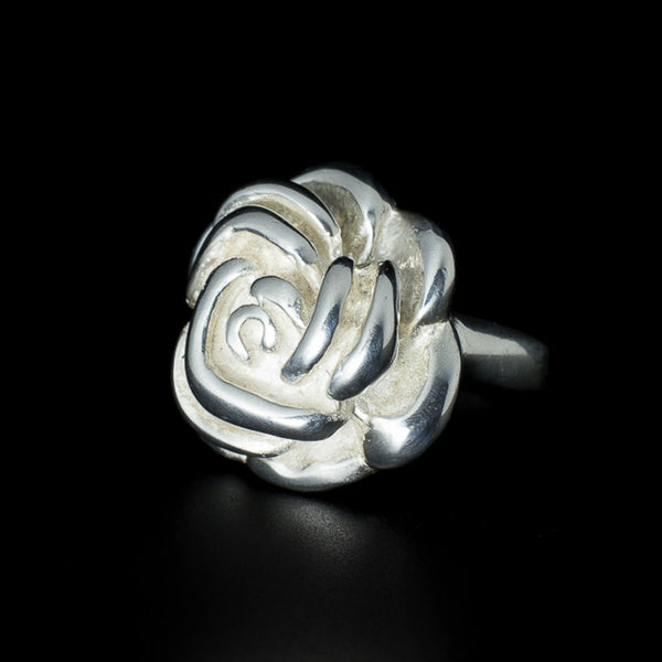 Wild Rose - Sterling Silver 925 Rose Floral Modern Geometric Carved comfort Band