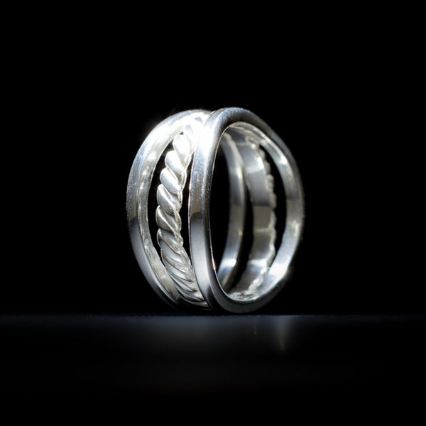 Lasso - Ring Sterling Silver 925  Solid Carved Band Geometric