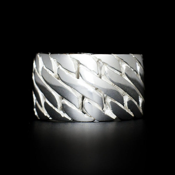Explorer - Ring Sterling Silver 925 Unisex Pattern Carved 14 x 2 mm Wide
